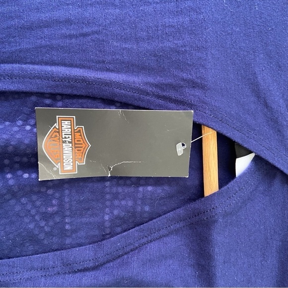 HARLEY-DAVIDSON top sequin lightweight open back long sleeves blue bikercore - Picture 5 of 14